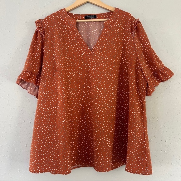 Bloomchic Orange Polka Dot Ruffle Sleeve Blouse Casual 22 24 - Picture 1 of 4